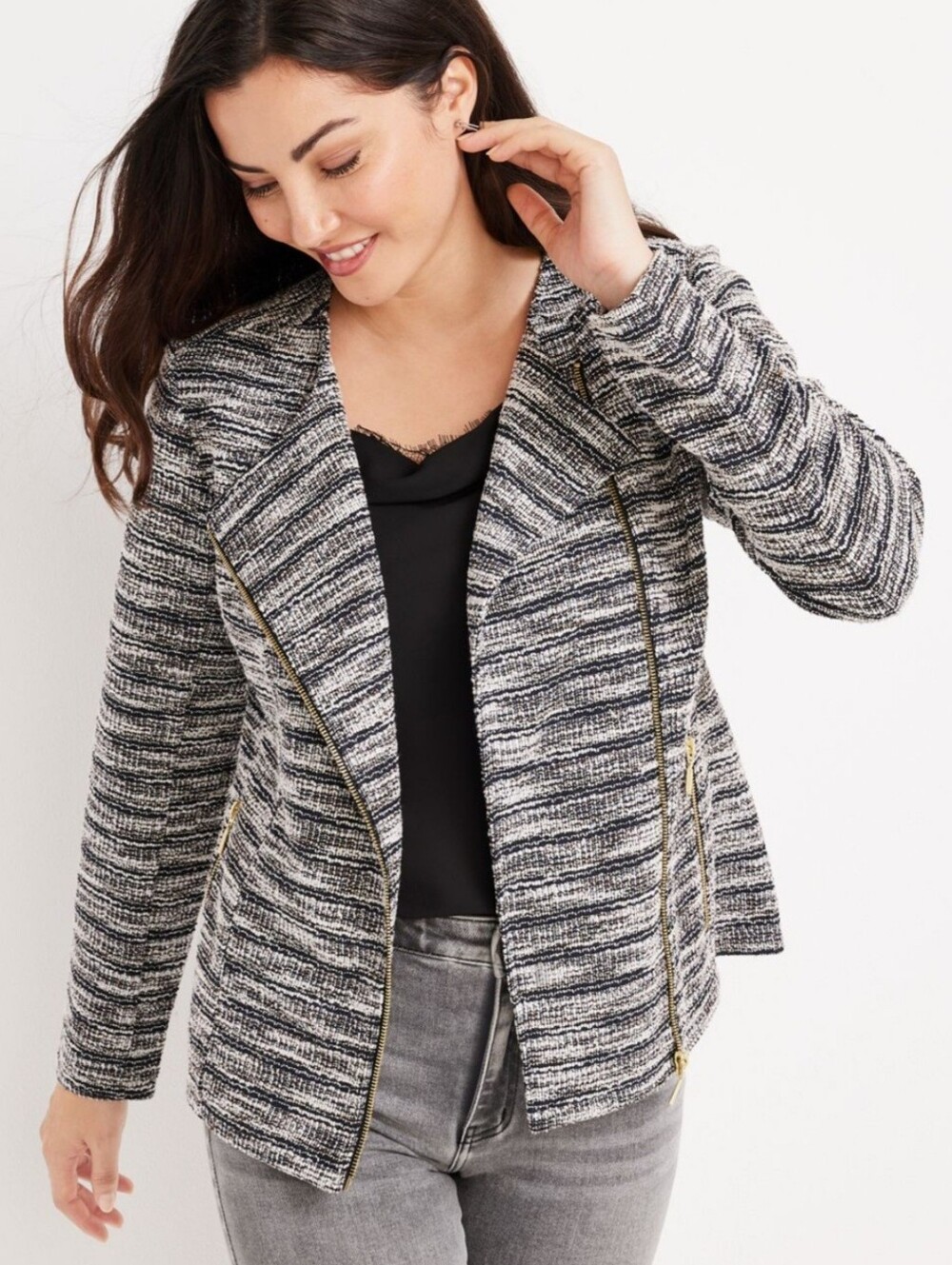 Maurices Lurex Tweed Blazer Jacket XL | Metallic Moto Style | Workwear Chic✨
